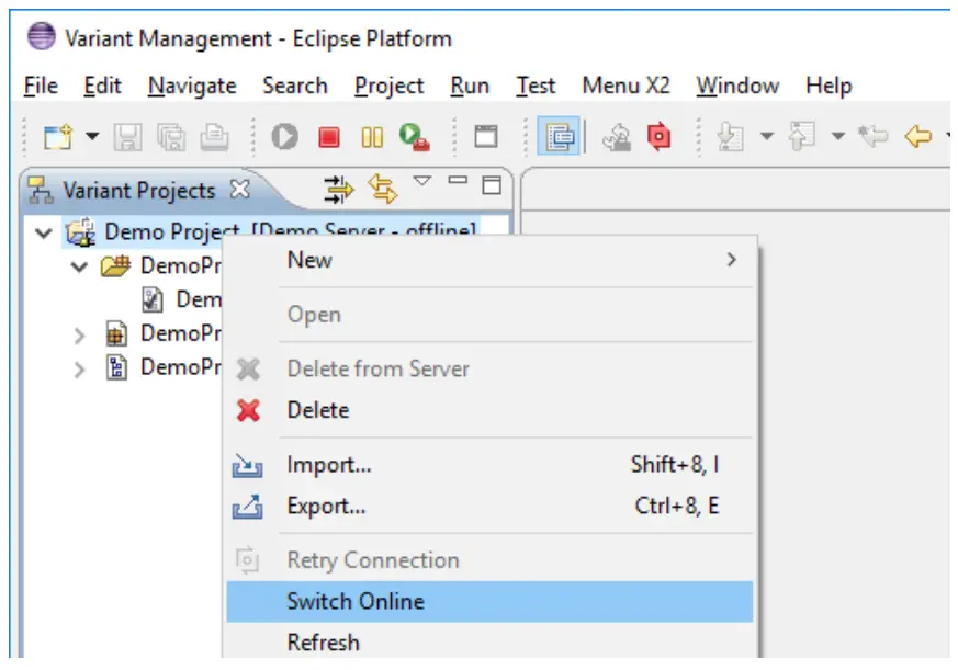 Switch Variant Server Project Offline