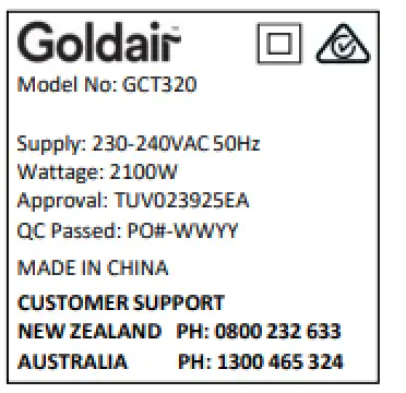 Goldair GCT320 2100W Ceramic Tower Heater - fig 9