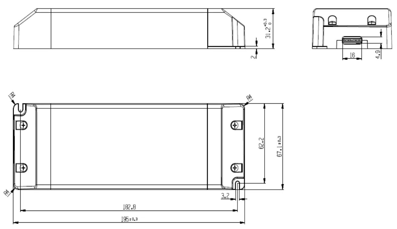 VADSBO V 36D1101 150Y LED Power Supply - Dimensions