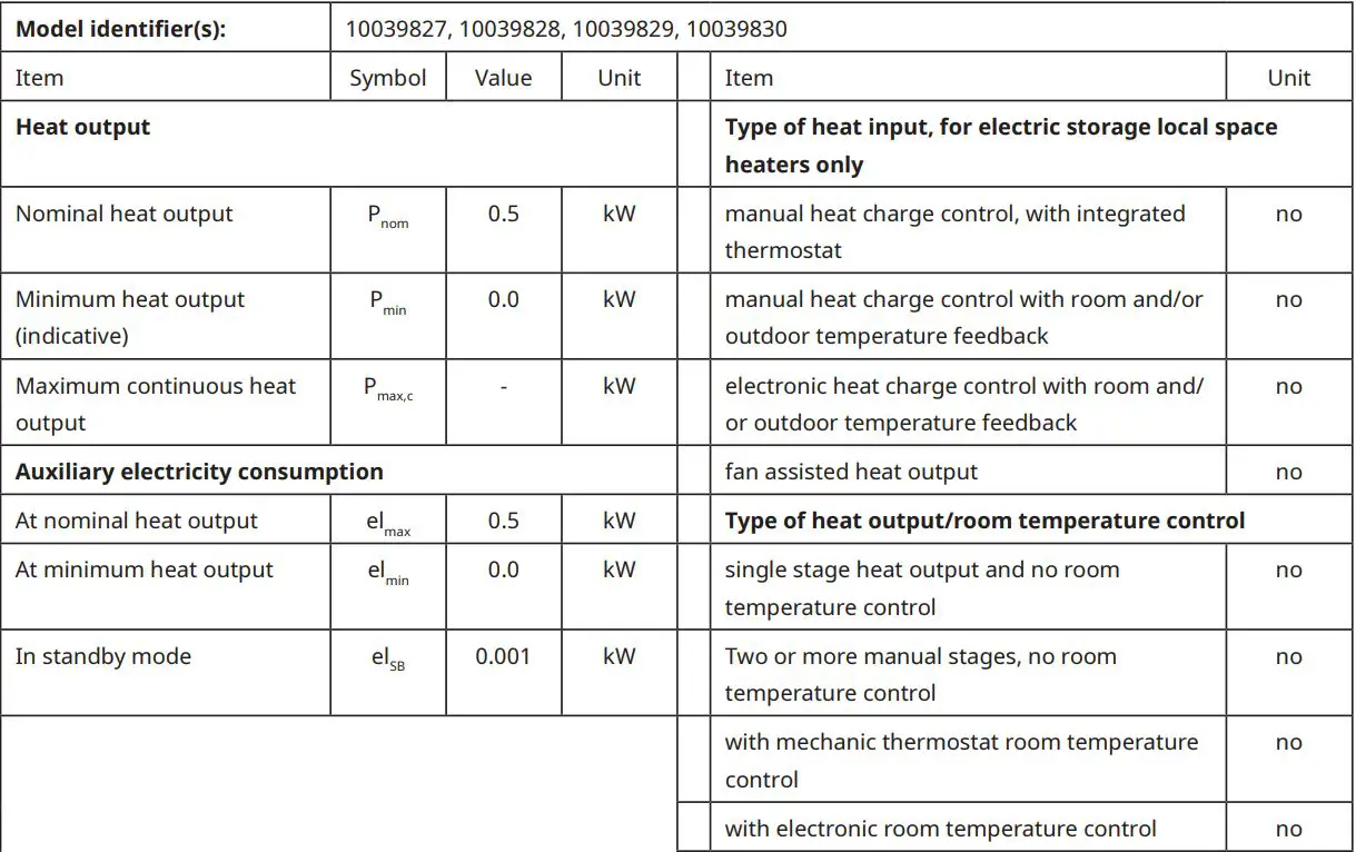 KLARSTEIN LA PALMA S 500 Infrared Heater User Manual - PRODUCT DATA SHEET