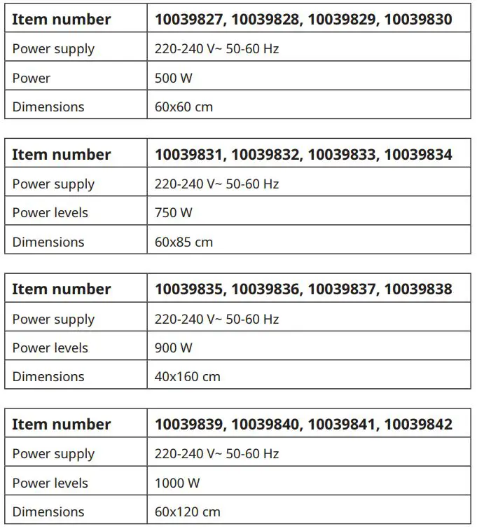 KLARSTEIN LA PALMA S 500 Infrared Heater User Manual - TECHNICAL DATA