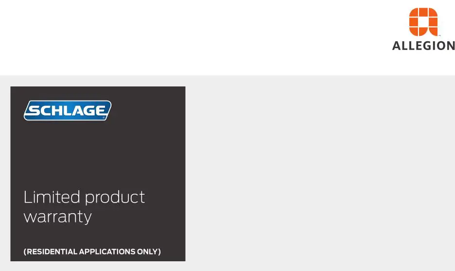 Schlage Residential Limited Product Warranty Details