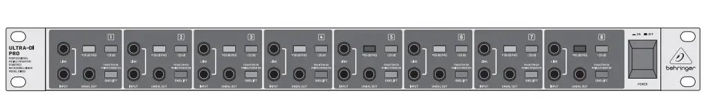 behringer ULTRA-DI PRO DI800 Professional Mains Phantom Powered 8 Channel DI Box