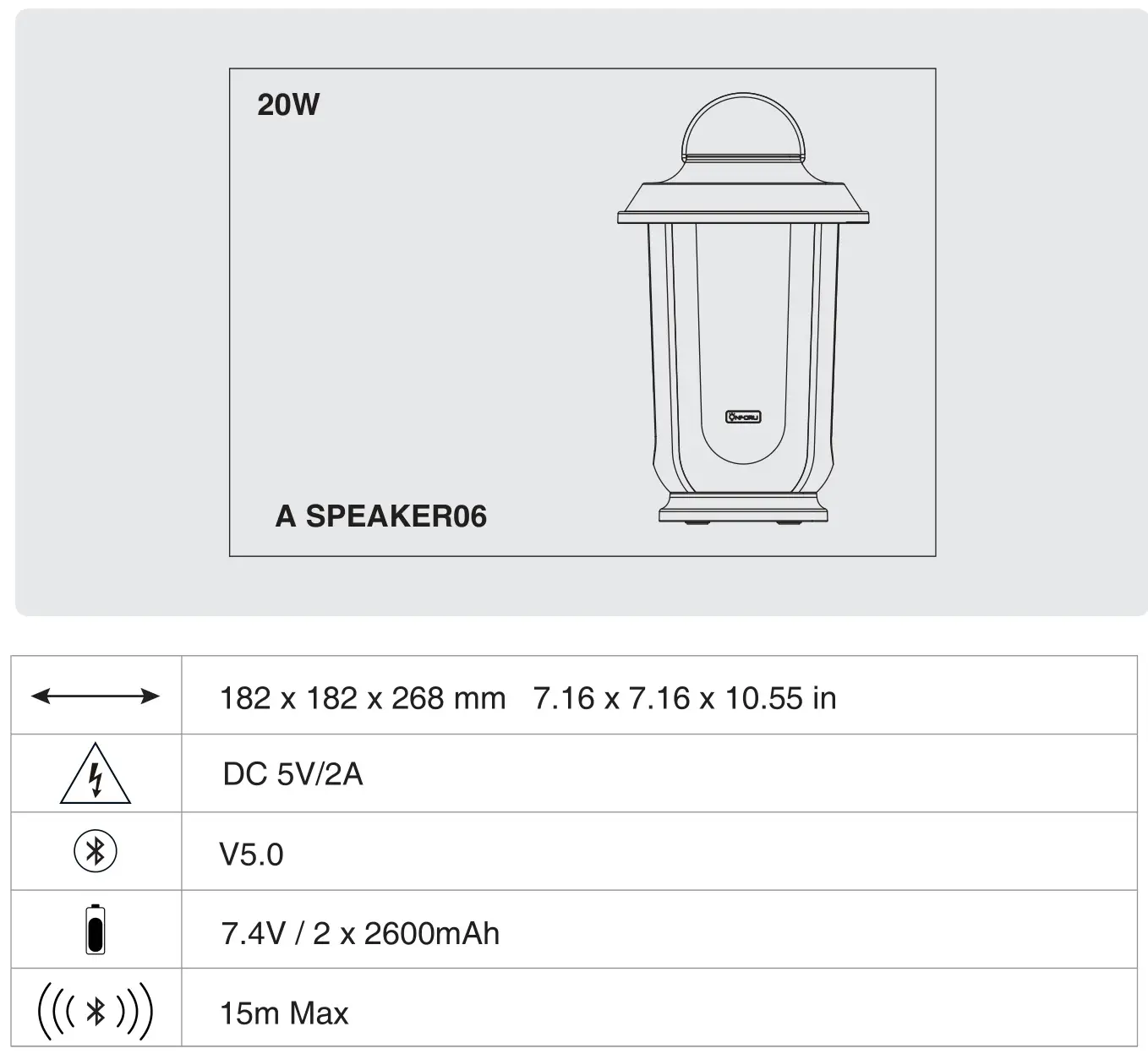 onforuled 20W TWS Outdoor Bluetooth Speaker with LED Lights - PARAMETER