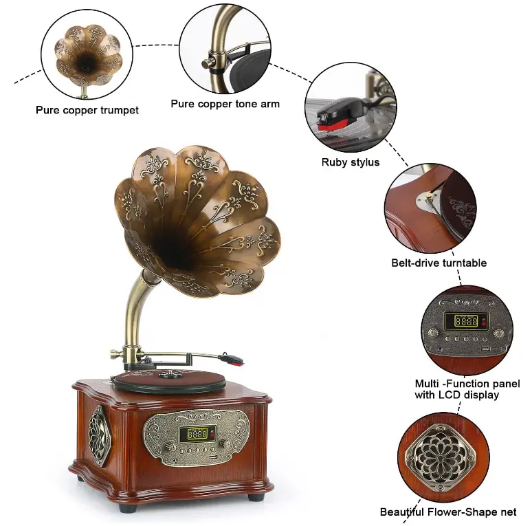 MEAGEAL-Wooden-Record-Player-Retro-Turntable-fig-1