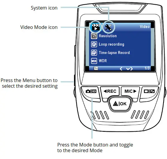 REXING V1 Dash Cam - Menu Settings