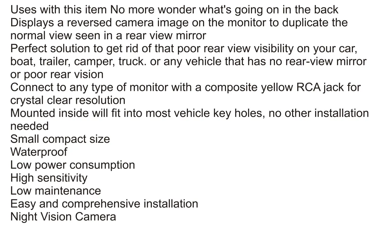 RESPONSE Car Rear View Color Camera - Features