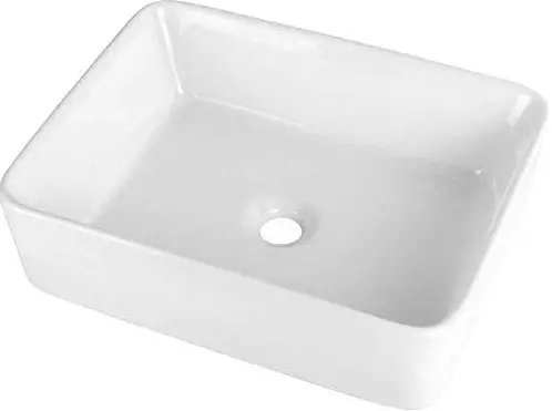 GHOMEG White Ceramic Rectangular Vessel Sink