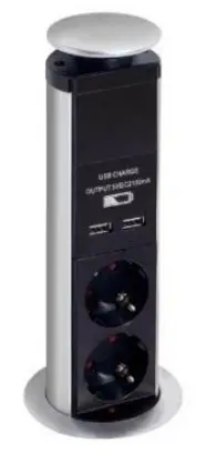 PEREL EBP02xxx 3-Way Pop-Up Desktop Socket With 2 X USB