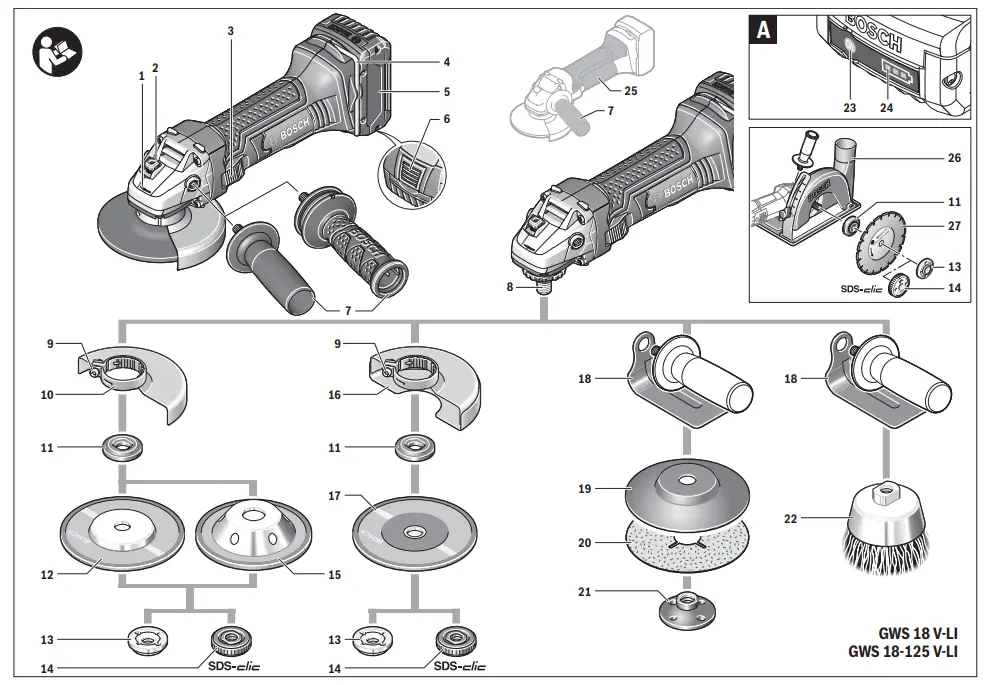 BOSCH GWS 18-125 V-LI Professional Cordless Angle Grinder-fig1