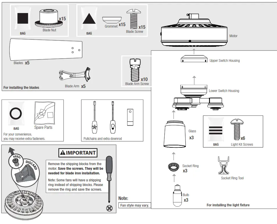 Hunter 50137 Bryn 52 Inch Noble Bronze Indoor LED Ceiling Fan - For installing the hanger bracket and wiring the fan - fig2