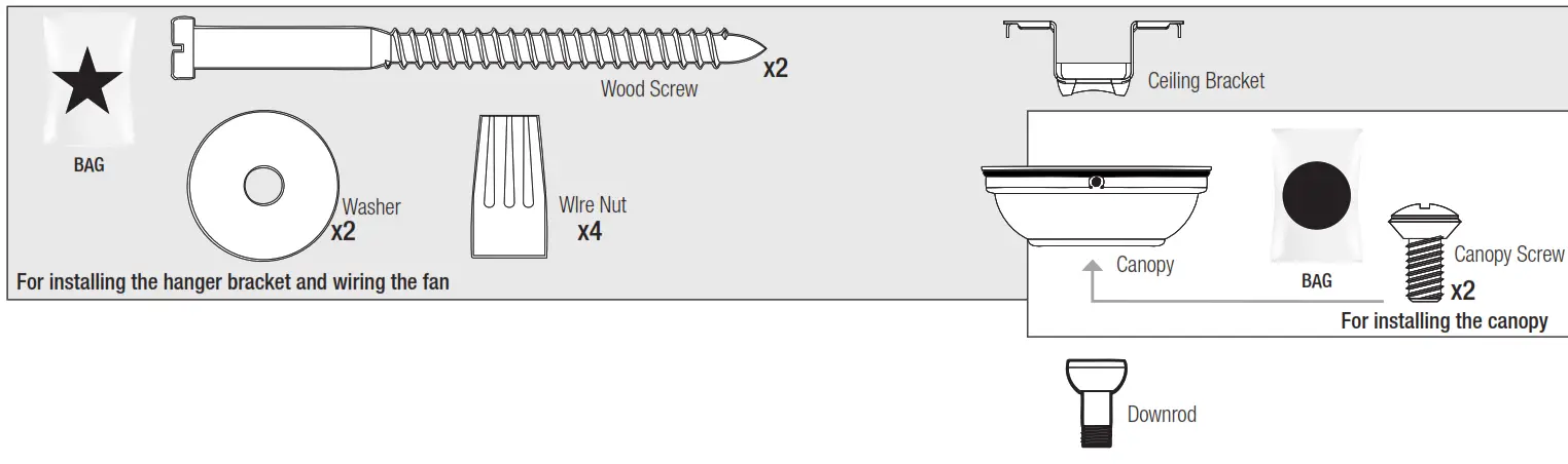 Hunter 50137 Bryn 52 Inch Noble Bronze Indoor LED Ceiling Fan - For installing the hanger bracket and wiring the fan