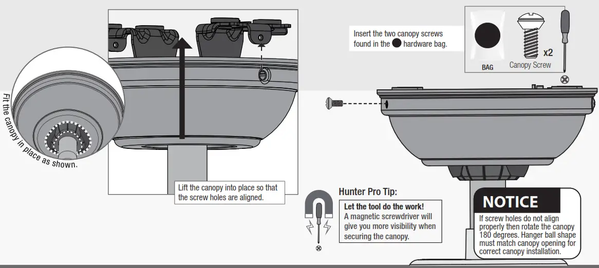 Hunter 50137 Bryn 52 Inch Noble Bronze Indoor LED Ceiling Fan - Installing the Canopy