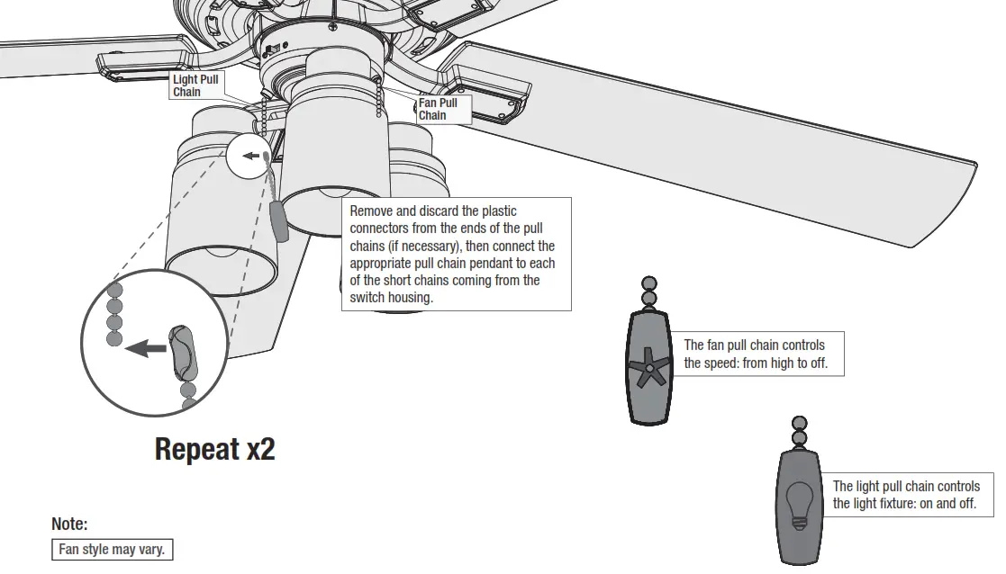 Hunter 50137 Bryn 52 Inch Noble Bronze Indoor LED Ceiling Fan - Installing the Pull Chains