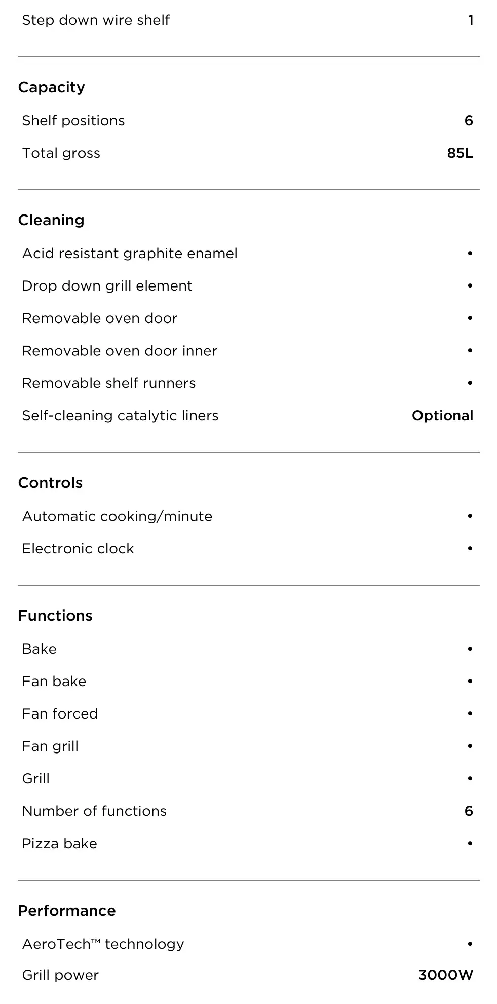 FISHER PAYKEL OB60SC6LEB1 60cm Built-In Oven - SPECIFICATIONS 2