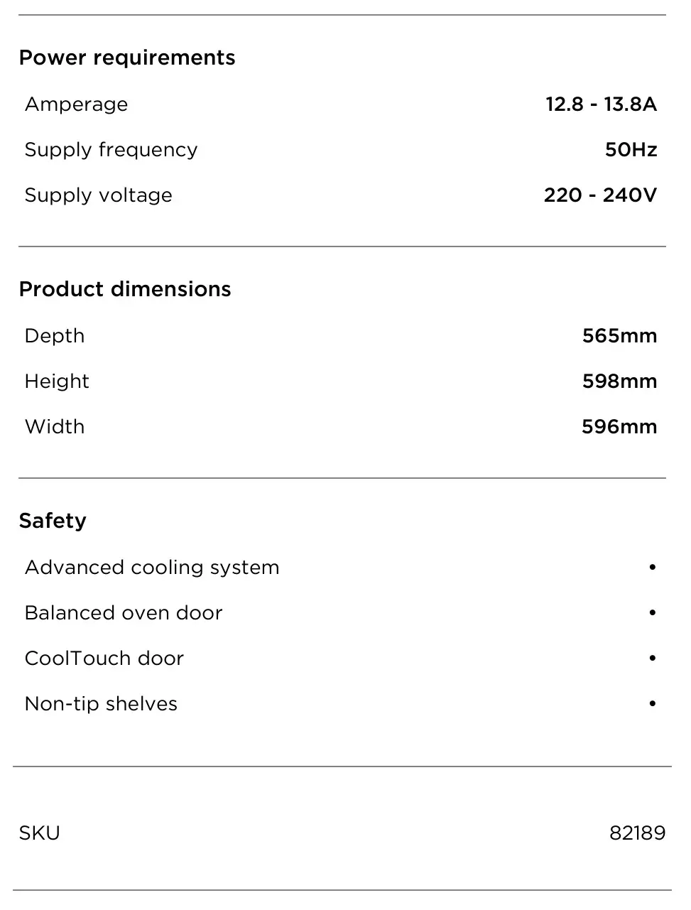 FISHER PAYKEL OB60SC6LEB1 60cm Built-In Oven - SPECIFICATIONS 3