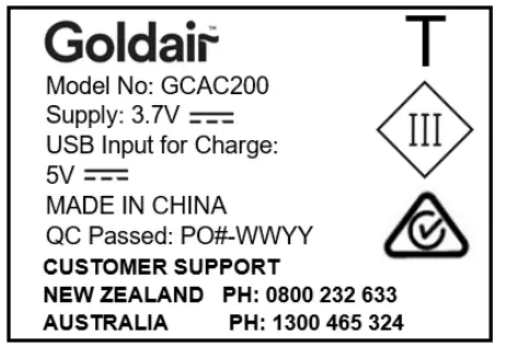 Goldair GCAC200 15cm USB Rechargeable Desk Fan - sambol 1