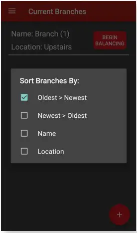 Dwyer SAH Series SMART Air Hood Balancing Instrument SMART Air Hood App Software - BRANCHES MENU 1