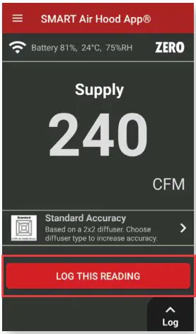 Dwyer SAH Series SMART Air Hood Balancing Instrument SMART Air Hood App Software - LOGGING 1