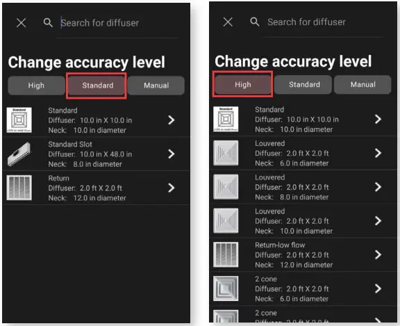 Dwyer SAH Series SMART Air Hood Balancing Instrument SMART Air Hood App Software - SELECTING THE DIFFUSER 2