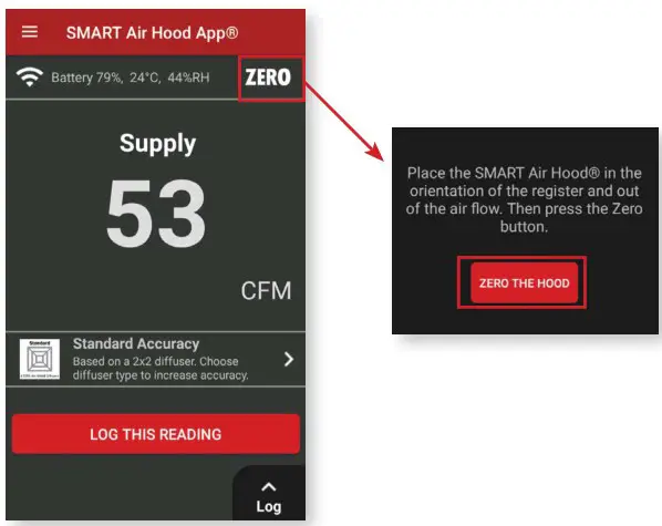 Dwyer SAH Series SMART Air Hood Balancing Instrument SMART Air Hood App Software - ZEROING THE HOOD 2
