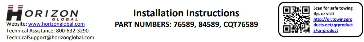 HORIZON GLOBAL CQT76589 Trailer Hitch Class III Instruction Manual