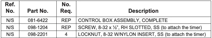 064-2600 Control System Assembly Table Continued 2