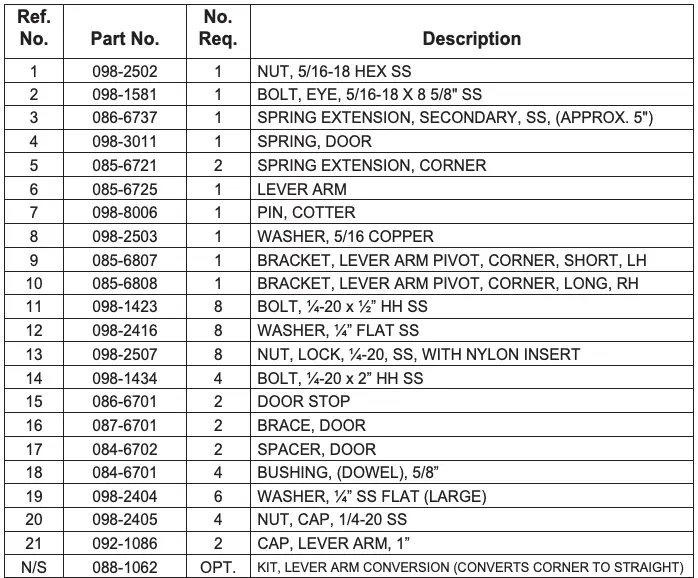 067-1100 Door Actuator Assembly Table