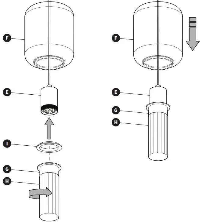 artika PDT1 CG HD2BG Champagne Globe 1 Light LED Pendant - INSTALLATION OF THE GLASS GLOBE AND CYLINDER 2