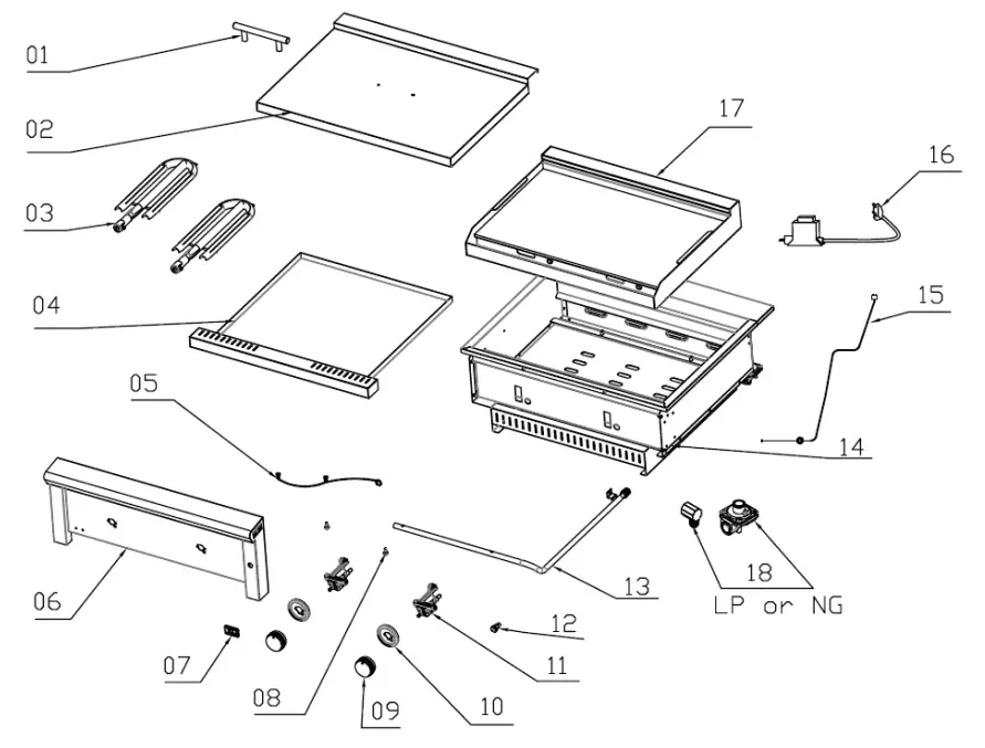 XOGRIDDLE30 30 Inch Built In Griddle - parts