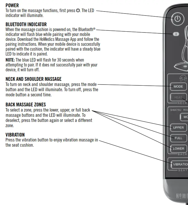 Homedics MCS-1005HJ Serenity Shiatsu Massage Cushion - BLUETOOTH INDICATOR
