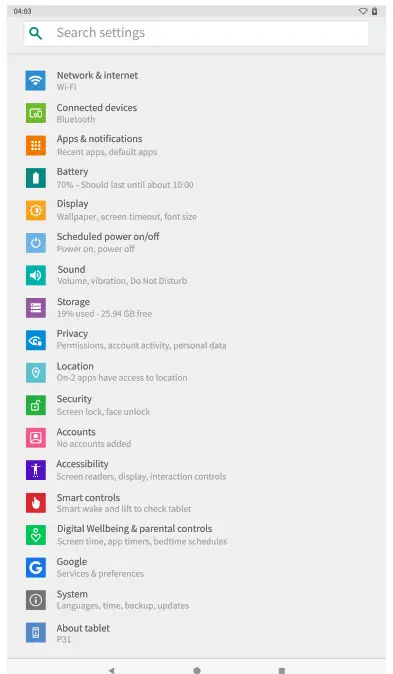 VANKYO MatrixPad P31 10 Inch Octa-Core Tablet- Setting