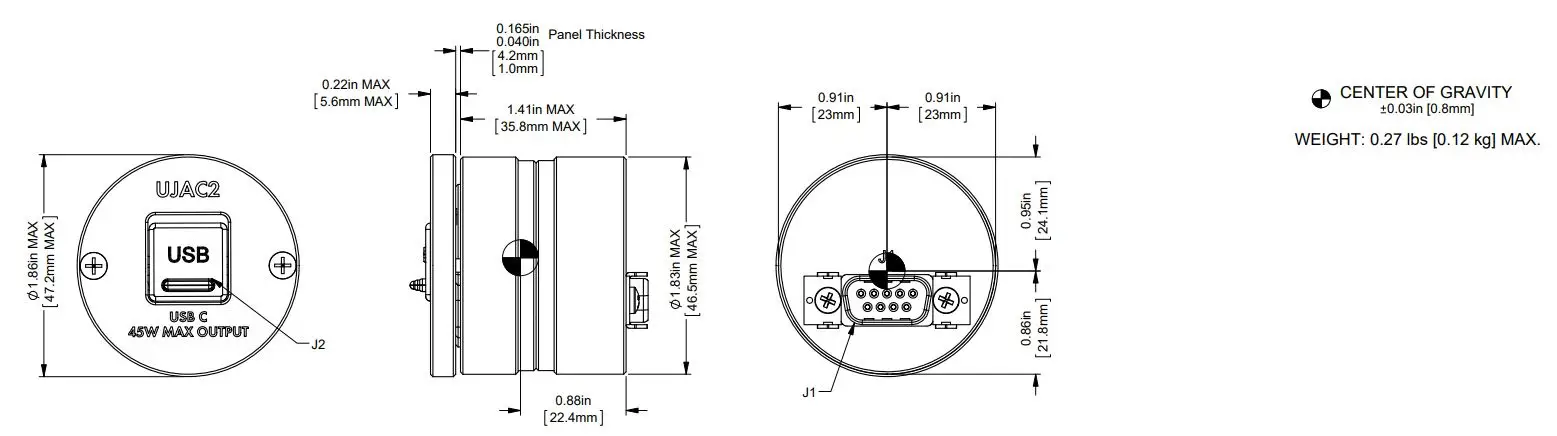 JUPITER AVIONICS UJAC2-001 Panel Mount USB-C Charger User Manual - Dimension