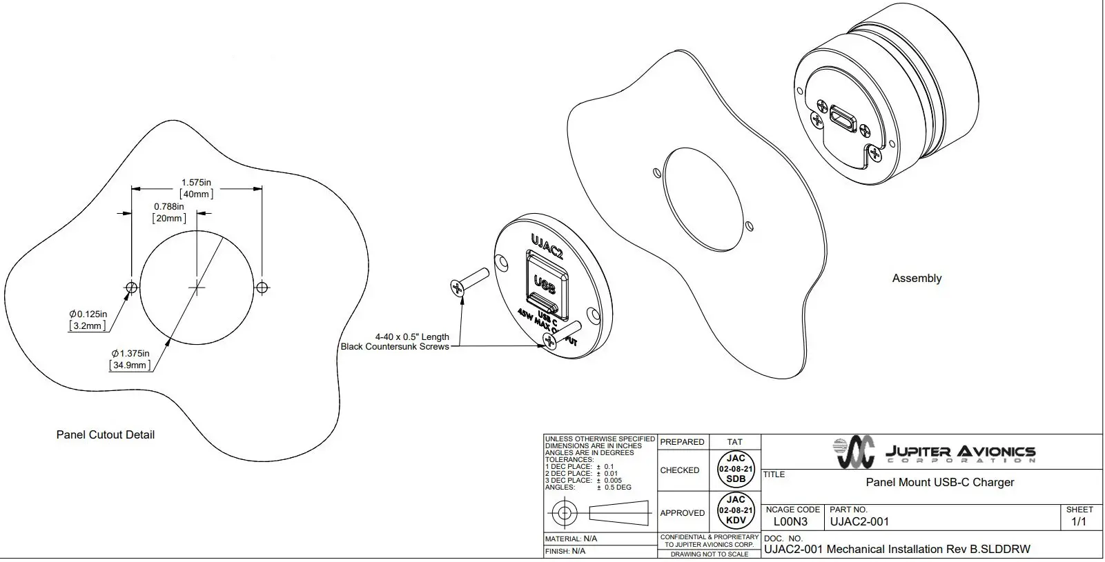 JUPITER AVIONICS UJAC2-001 Panel Mount USB-C Charger User Manual - Dimension