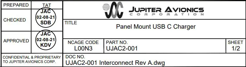JUPITER AVIONICS UJAC2-001 Panel Mount USB-C Charger User Manual - UJAC2-001 INTERCONNECT WIRING NOTES