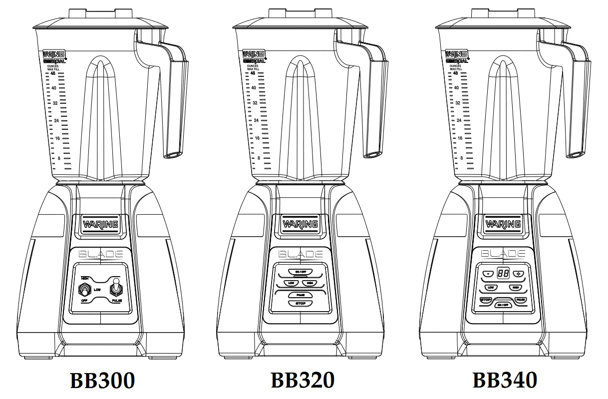 WARING COMMERCIAL BB300 Series BB320 1 HP Blender With Electronic Touchpad Controls