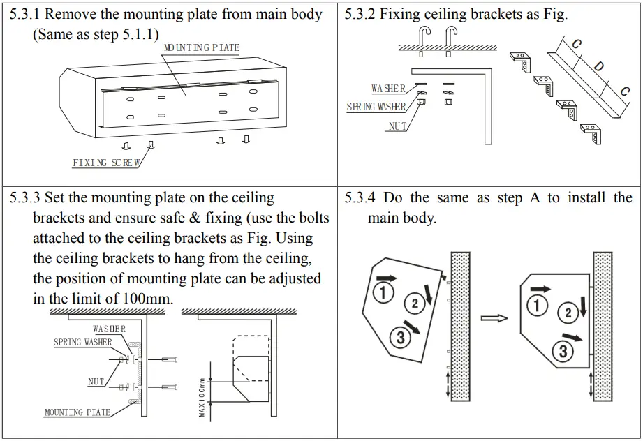 Ferono FK90E3 Air Curtain with an Electric Heater User Manual - Hanging from the ceiling
