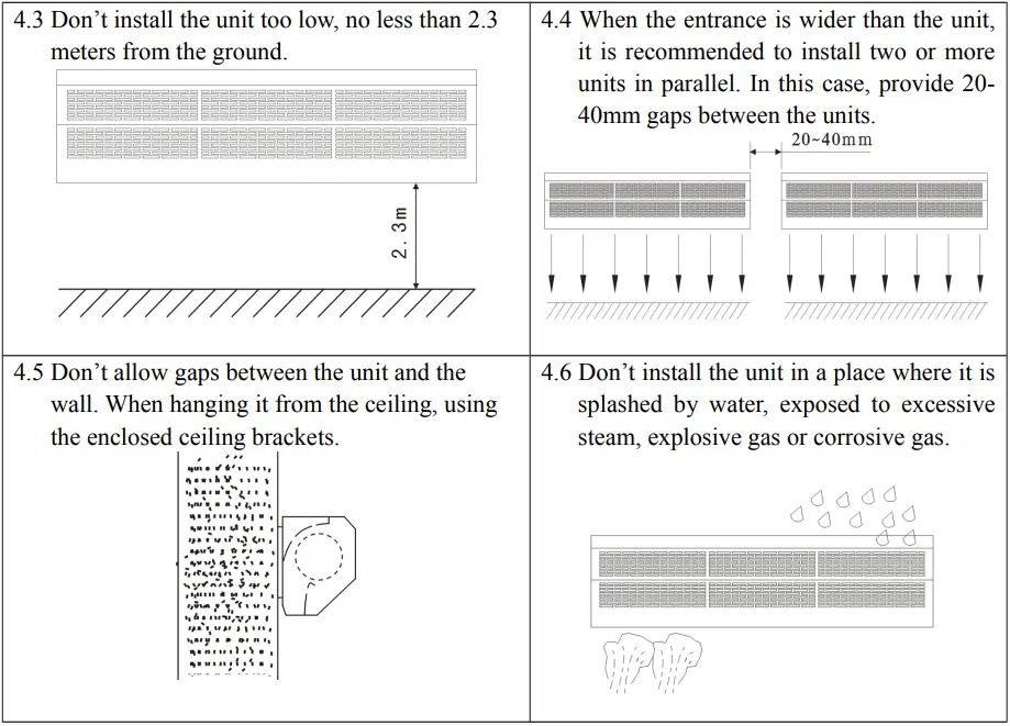 Ferono FK90E3 Air Curtain with an Electric Heater User Manual - INSTALLATION CAUTION