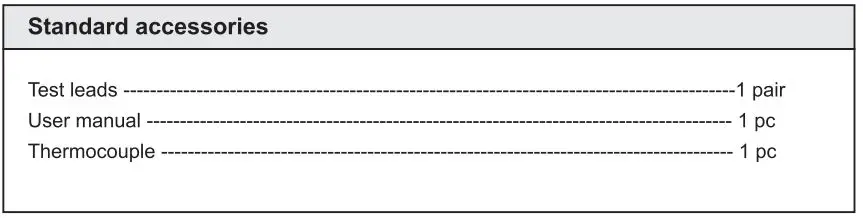 UNI-T Residential Multimeter User Manual - Standard accessories