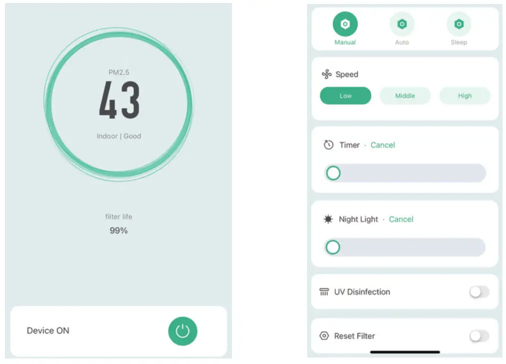 VANSEN 7200A Smart App Air Purifier with UV C Light and AQI Display - power