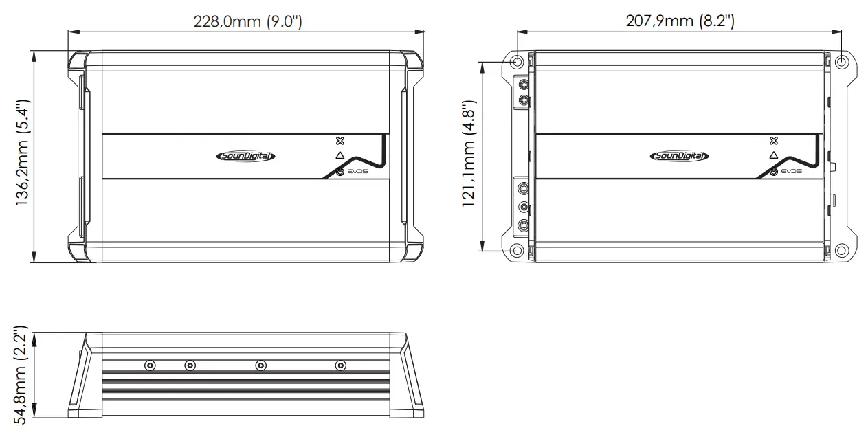 SOUNDIGITAL 3000.1 EVO5 Amplifier - DIMENSIONAL DATA