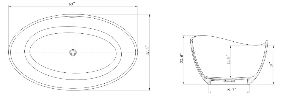 CLOVIS 20S01105-63 Dechane 63 Inch Solid Surface Center Drain Oval Alcove Bathtub - Fjg 1