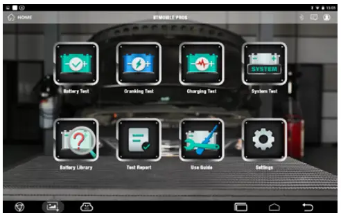 TOPDON BT Mobile Pros 12V Wireless Battery and System Tester - home screen