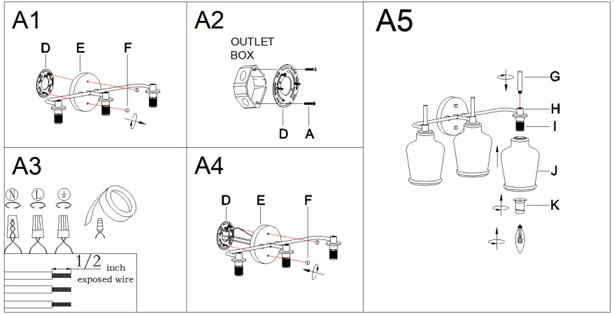 ZEVNI A04782W3 Dennie 20-Inch 3-Light Black Transitional Vanity Light-FIG4