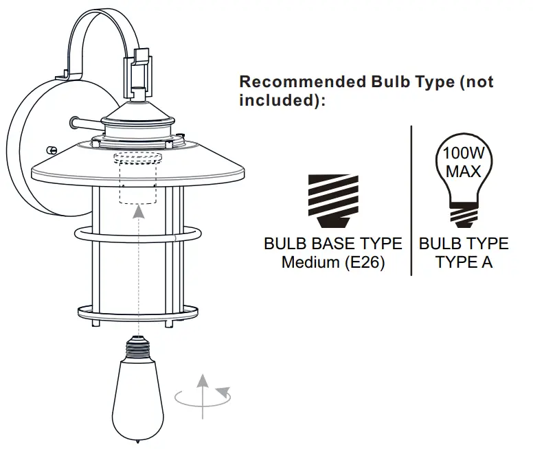 QUOIZEL LOM8411ABA Hardwired Outdoor Wall Lantern Sconce - Install Bulb