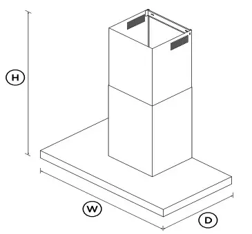 FISHER PAYKEL HC90DCEXB4 Wall Rangehood 90cm Box Chimney - DIMENSIONS