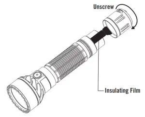 OLIGHT Freyr 1750 Lumen Long Throw LED Rechargeable Tactical Flashlight - BATTERY INSTALLATION