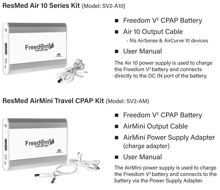 BPS FREEDOM V2 CPAP Battery User Manual - Package Contents