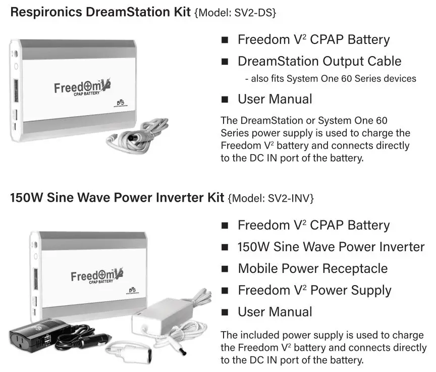 BPS FREEDOM V2 CPAP Battery User Manual - Package Contents