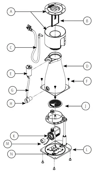 Red Sea 212158 RSK 300 Reefer Internal Protein Skimmer- Parts Diagram